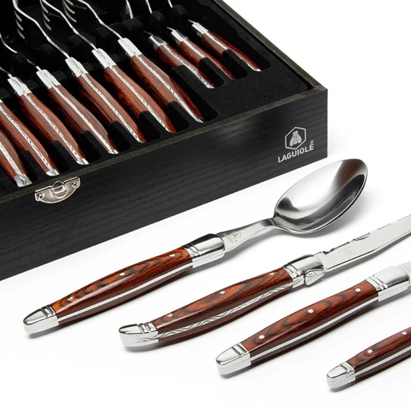 Set de 16 cubiertos Laguiole con logo corporativo personalizado - Regalos Día del Trabajador 2026 - Venta Mayorista de Accesorio