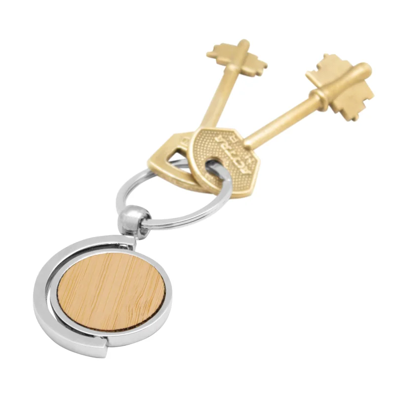 Llavero de Bambú Spin con logo para Empresas | Llaveros Personalizados | Regalos Corporativos ChilePromo | T648-01
