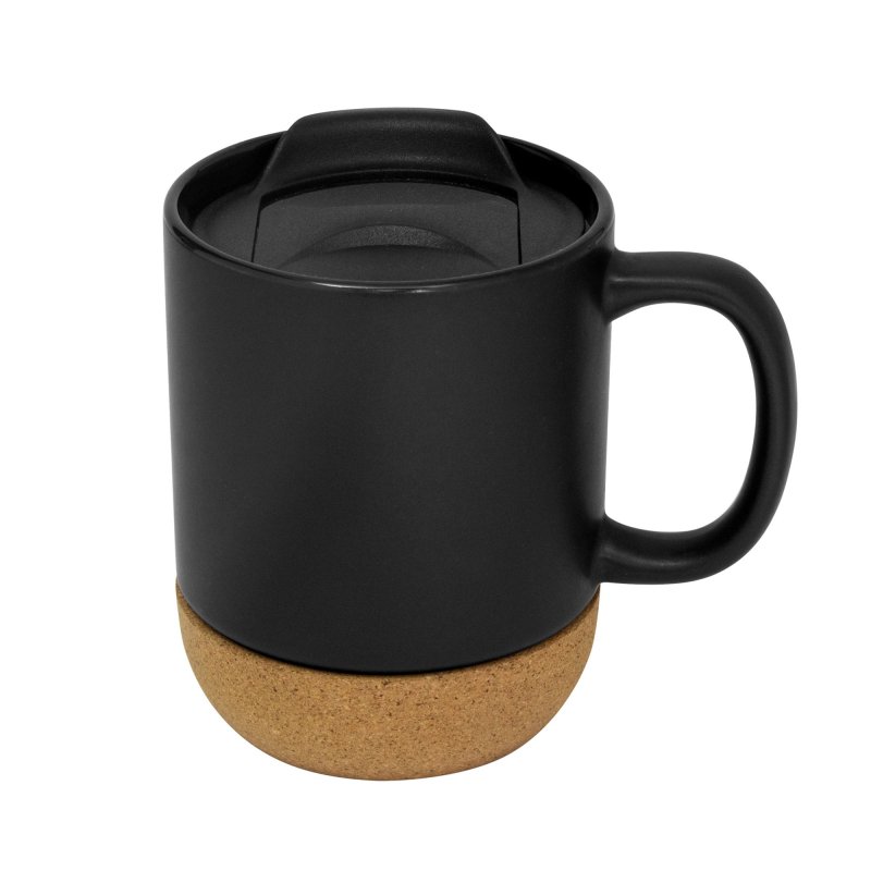 Taza Cerámica Mika Base Corcho 380ml, Color Negro