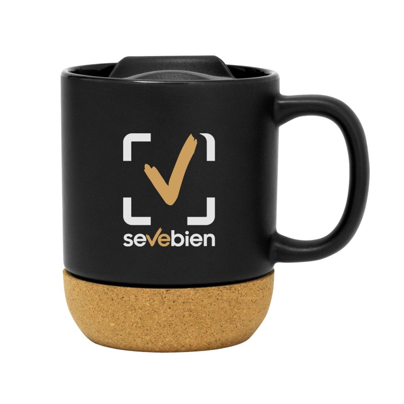 Taza Cerámica Mika Base Corcho 380ml, Color Negro, vista 3 de 7