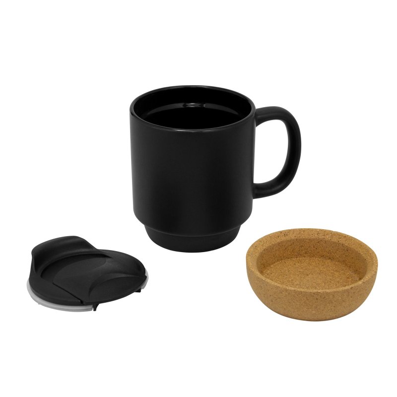 Taza Cerámica Mika Base Corcho 380ml, Color Negro, vista 6 de 7