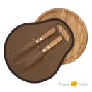 Set de Asado Estribo - Acacia y Cuero Pampa Spirit con logo corporativo personalizado - Regalos Día del Trabajador 2026 - Venta 