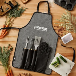 Set parrillero con delantal Grill con logo para Empresas | Asado y Parrilla | Regalos Corporativos ChilePromo | 481-04