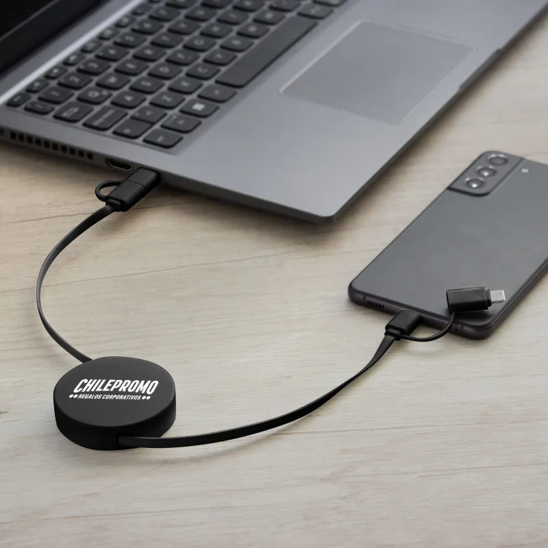 Cable Retráctil de Carga Rápida con logo corporativo personalizado - Regalos Día del Trabajador 2026 - Venta Mayorista de Adapta