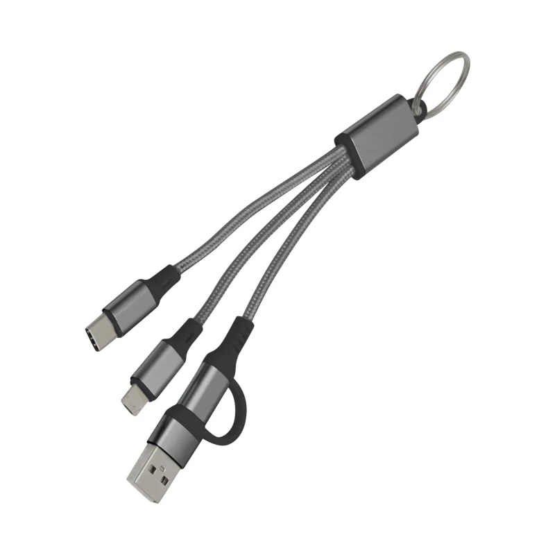 Cable de Carga Unikey Llavero - USB-C y Lightning, Color Gris