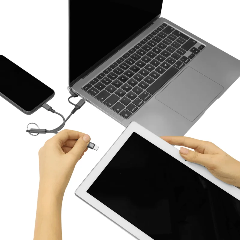 Cable de Carga Unikey Llavero - USB-C y Lightning, Color Gris, vista 3 de 7
