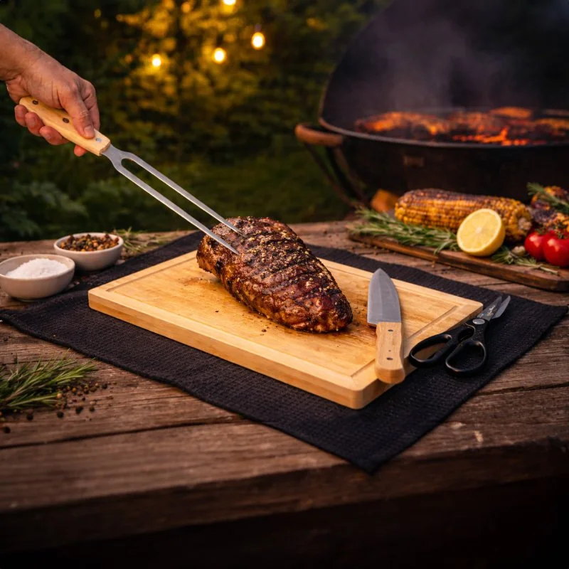 Set de Asado BBQ Bistec de Bambú con Logo |  Regalos Corporativos | Venta por Mayor | ChilePromo
