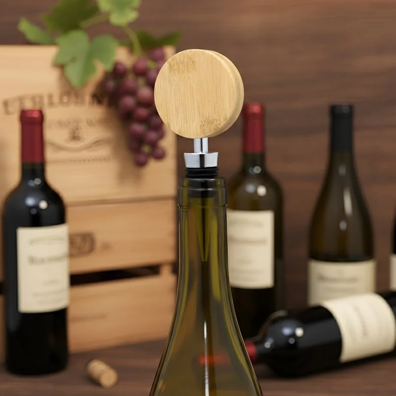 Tapón con Destapador Tap de Bambú y Acero con Logo |  Regalos Corporativos | Venta por Mayor | ChilePromo