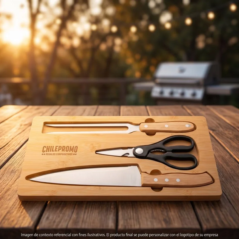 Set de Asado BBQ Bistec de Bambú con Logo |  Regalos Corporativos | Venta por Mayor | ChilePromo