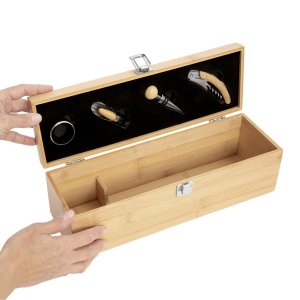 Set de Vino Vinicius de Bambú con Accesorios con Logo |  Regalos Corporativos | Venta por Mayor | ChilePromo