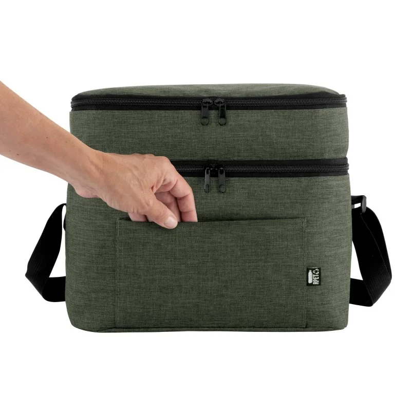 Cooler Costera Térmico 15L de Dos Pisos en Tela RPET, Color Verde Militar, vista 11 de 12