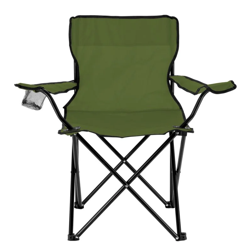 Silla Plegable Camp con Apoyabrazos y Posavasos, Color Verde Militar