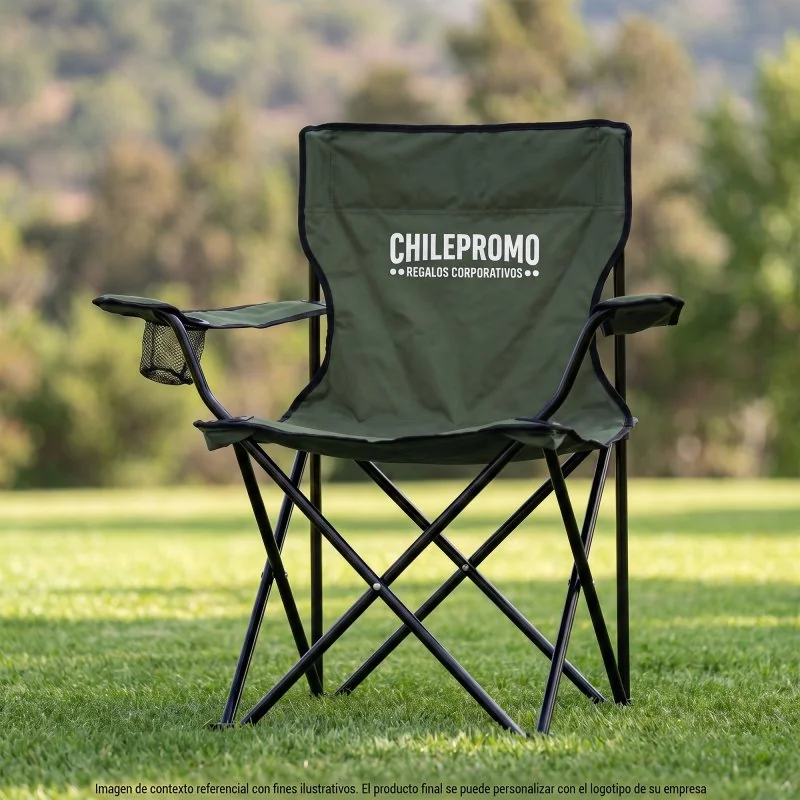 Silla Plegable Camp con Apoyabrazos y Posavasos, Color Verde Militar, vista 2 de 14