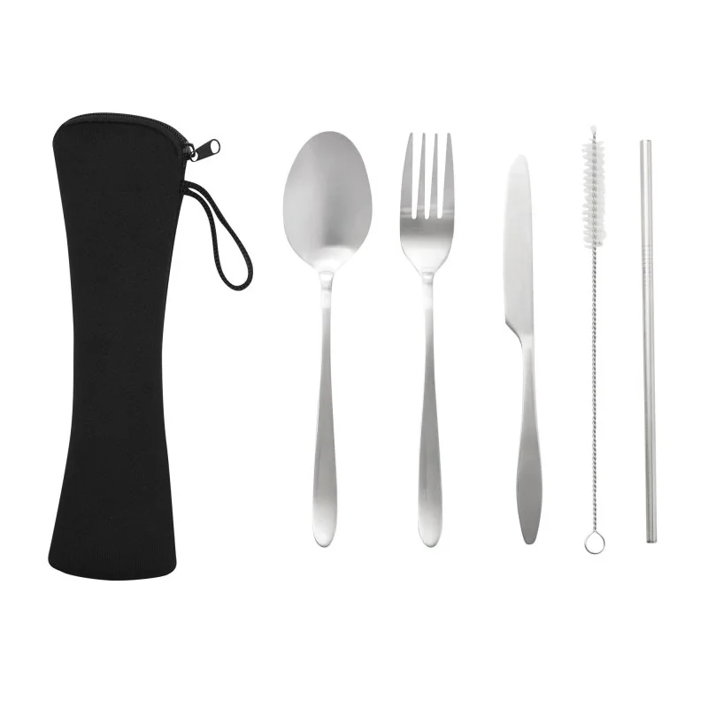 Set de Cubiertos Reutilizables Plat de Acero Inoxidable en Estuche EVA, Color Negro, vista 7 de 7