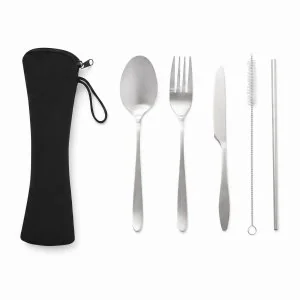 Set de Cubiertos Reutilizables Plat de Acero Inoxidable en Estuche EVA, Color Negro