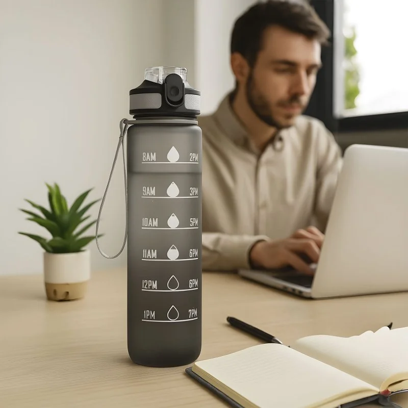 Botella Deportiva Motivacional Graf 1L, Color Negro/Blanco, vista 3 de 15