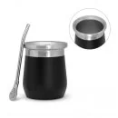 Set de Mate Térmico Acero Folk 300ml, Color Negro